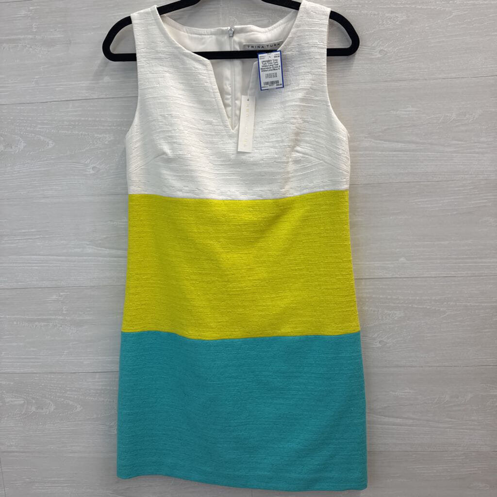 Trina Turk White/Lime/Teal Sleeveless Dress 6