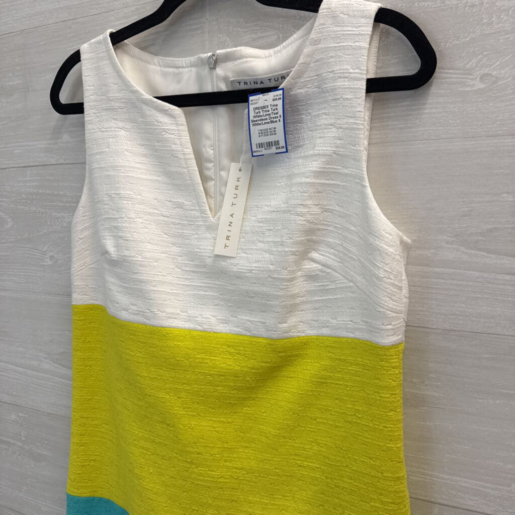 Trina Turk White/Lime/Teal Sleeveless Dress 6