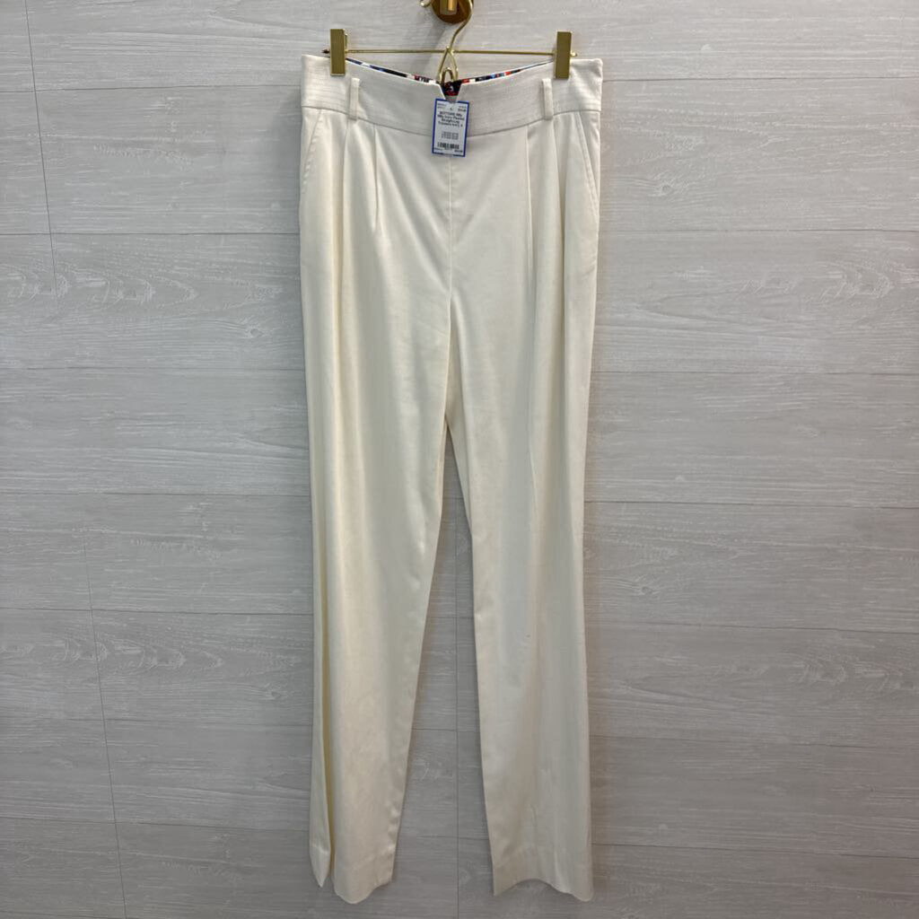 Milly Ivory Pleated Straight-Leg Trousers