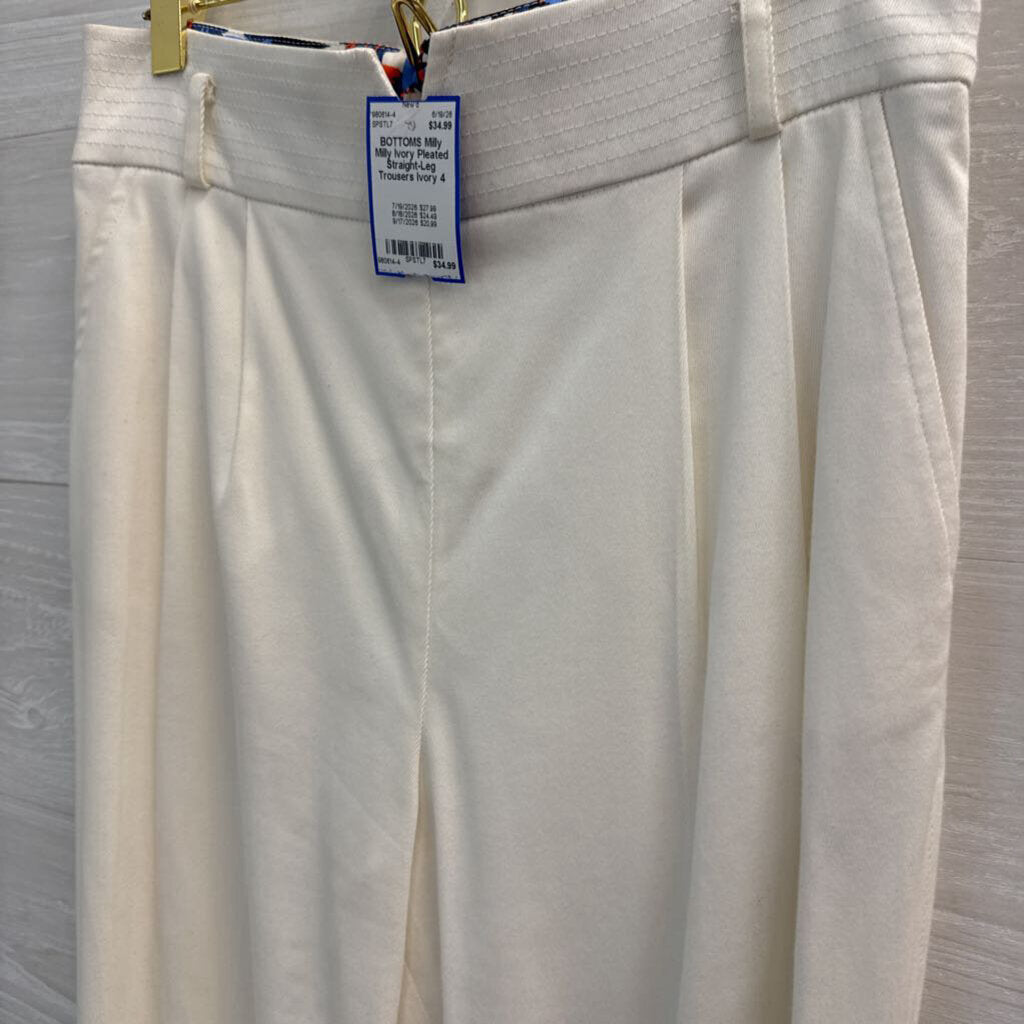 Milly Ivory Pleated Straight-Leg Trousers