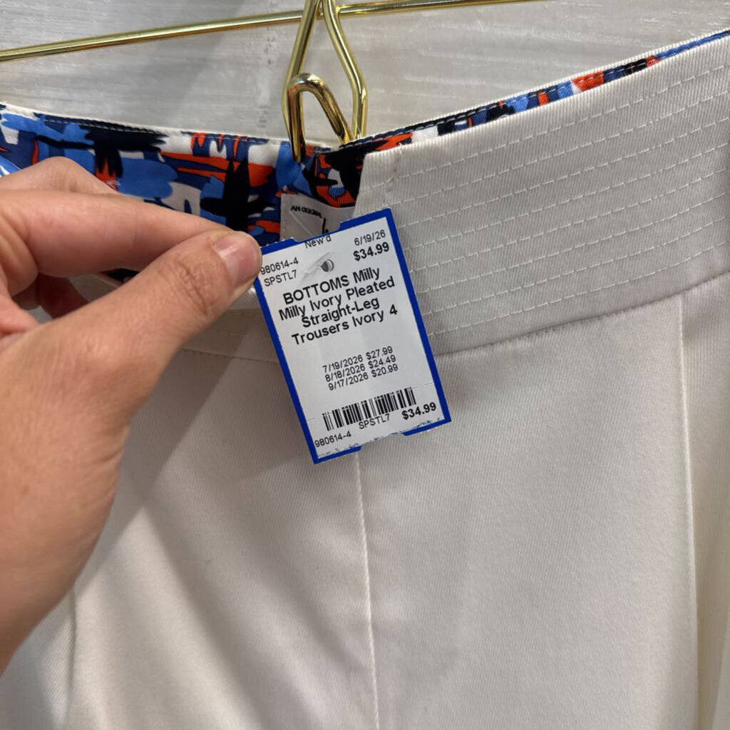Milly Ivory Pleated Straight-Leg Trousers