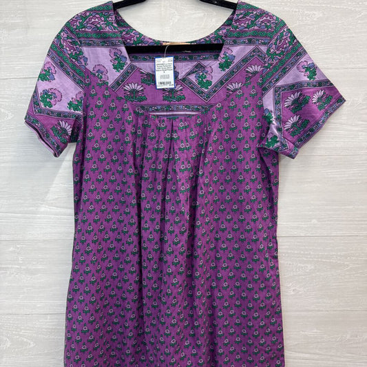Purple Patterned Tunic Dress Short Sleeve Small