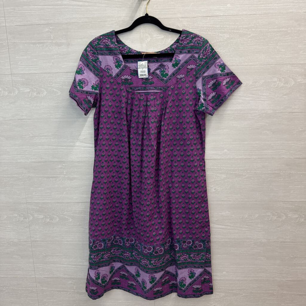 Purple Patterned Tunic Dress Short Sleeve Small