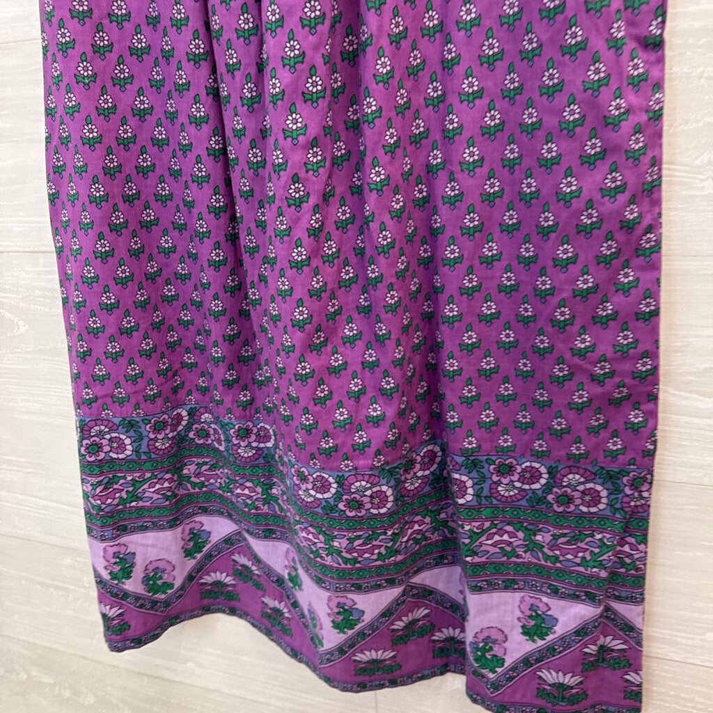 Purple Patterned Tunic Dress Short Sleeve Small
