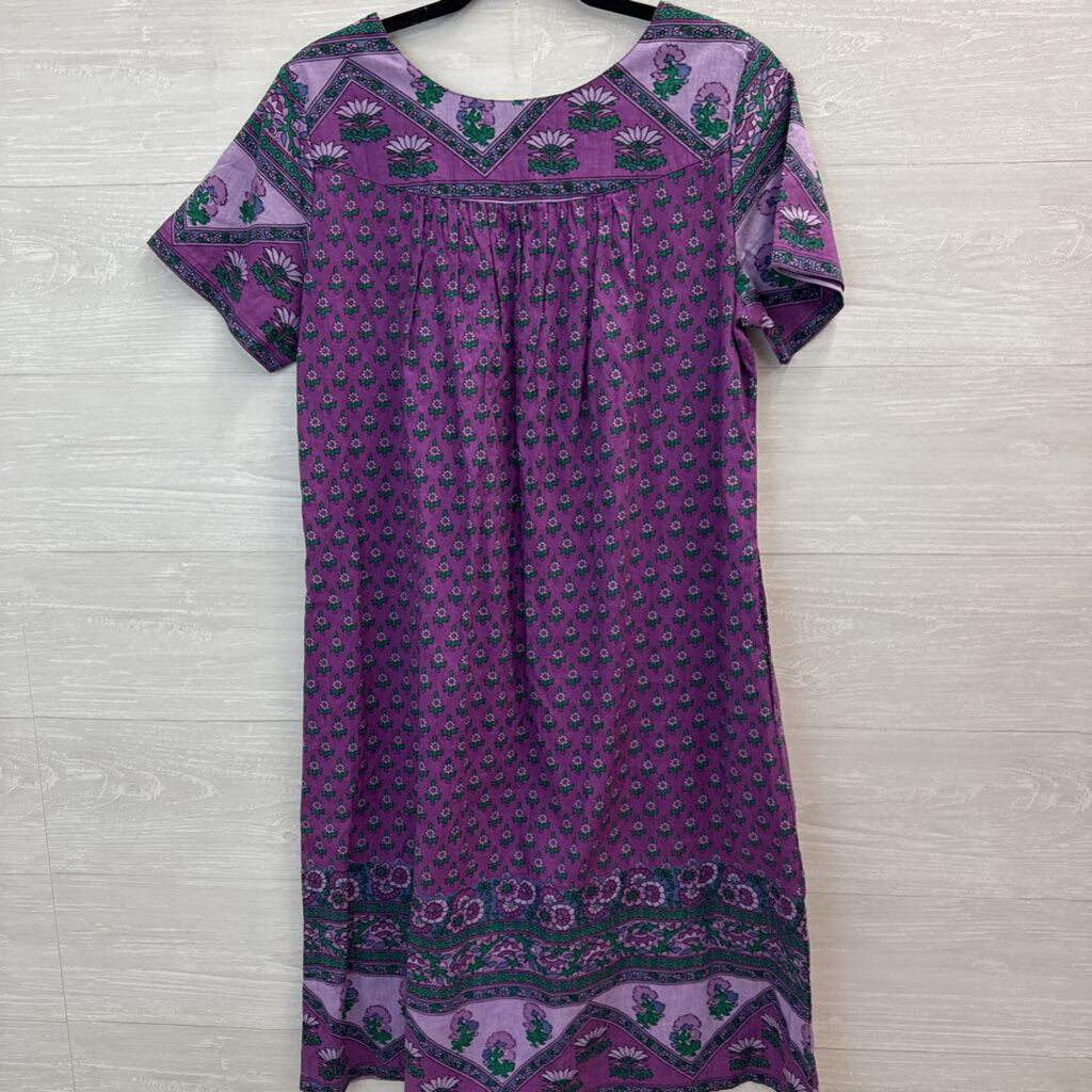 Purple Patterned Tunic Dress Short Sleeve Small