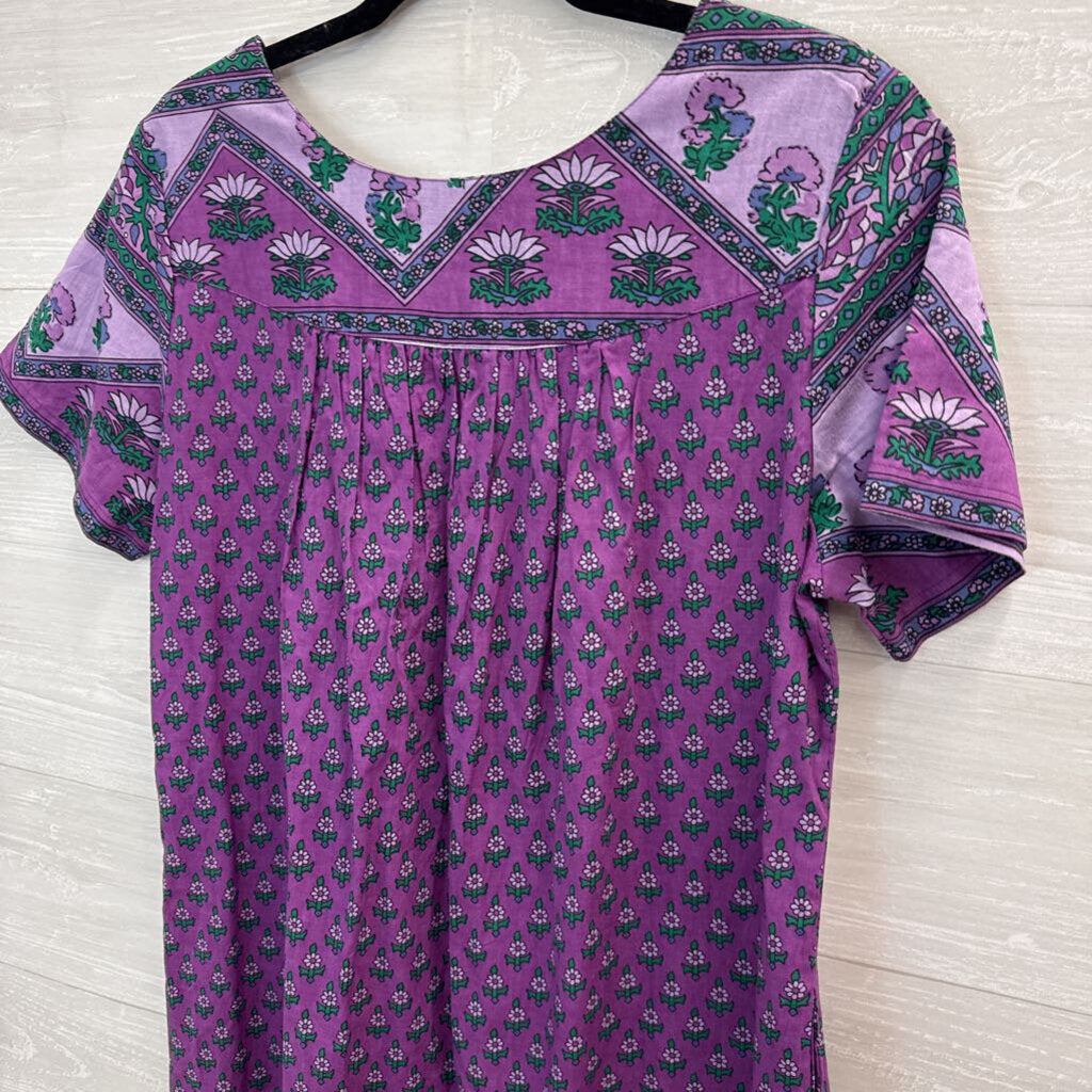 Purple Patterned Tunic Dress Short Sleeve Small
