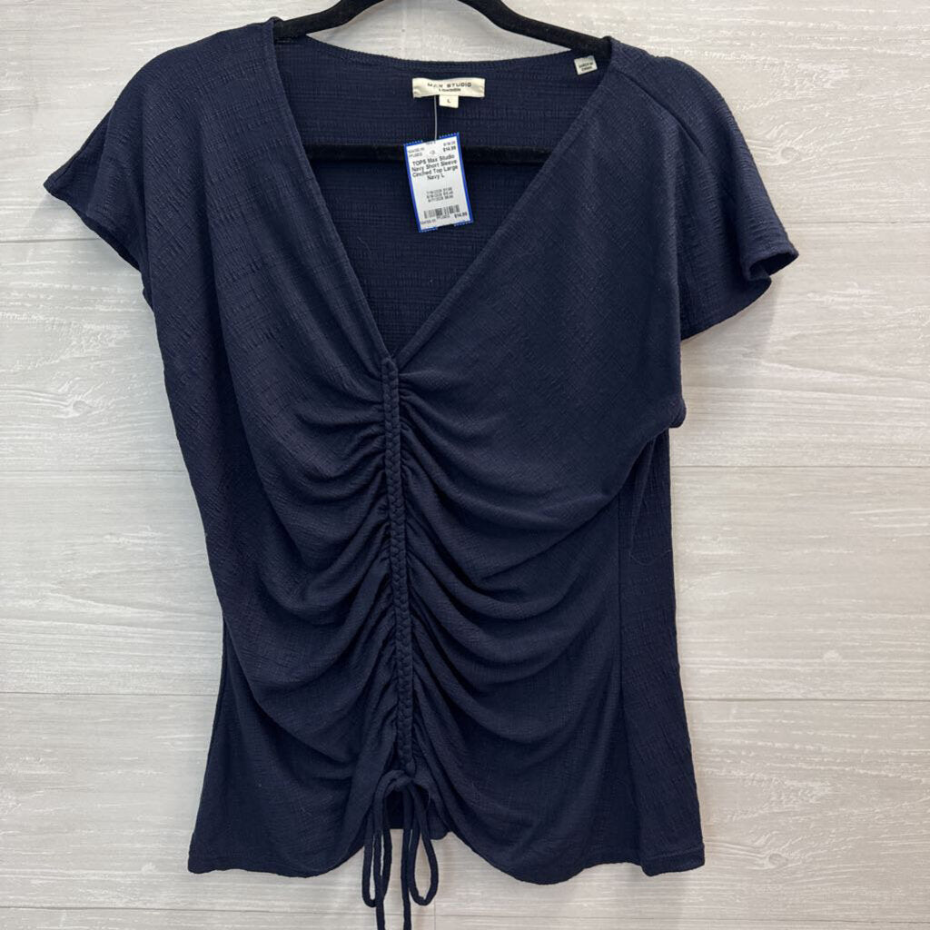 Navy Short Sleeve Cinched Top Large