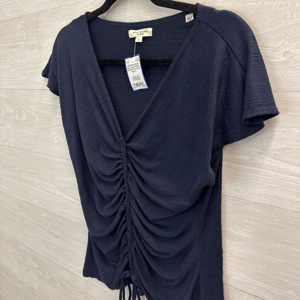 Navy Short Sleeve Cinched Top Large