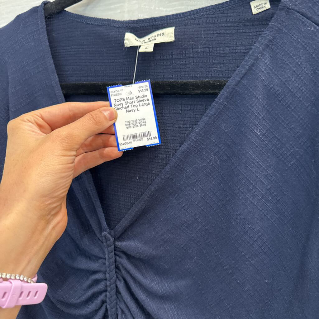 Navy Short Sleeve Cinched Top Large