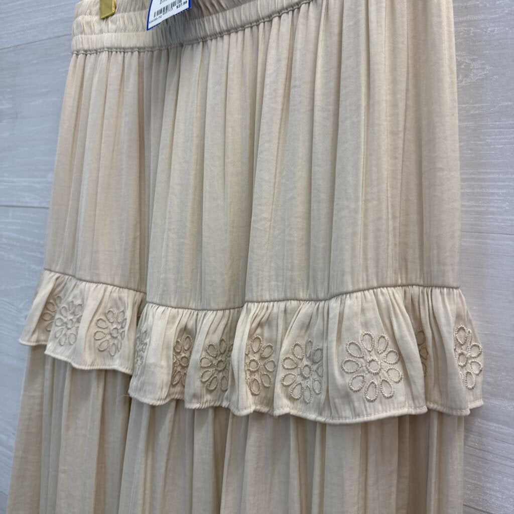 Joie Cream Embroidered Tiered Midi Skirt Large