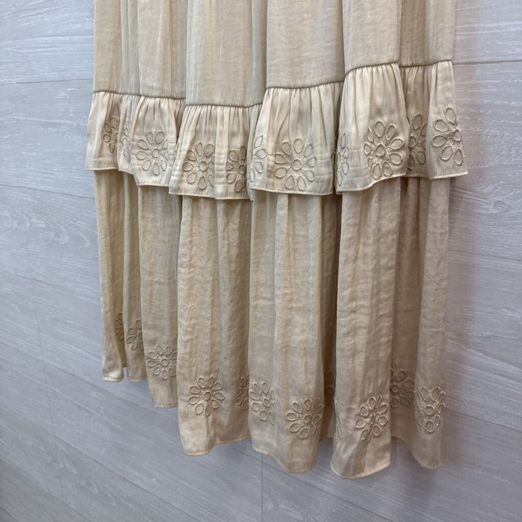Joie Cream Embroidered Tiered Midi Skirt Large