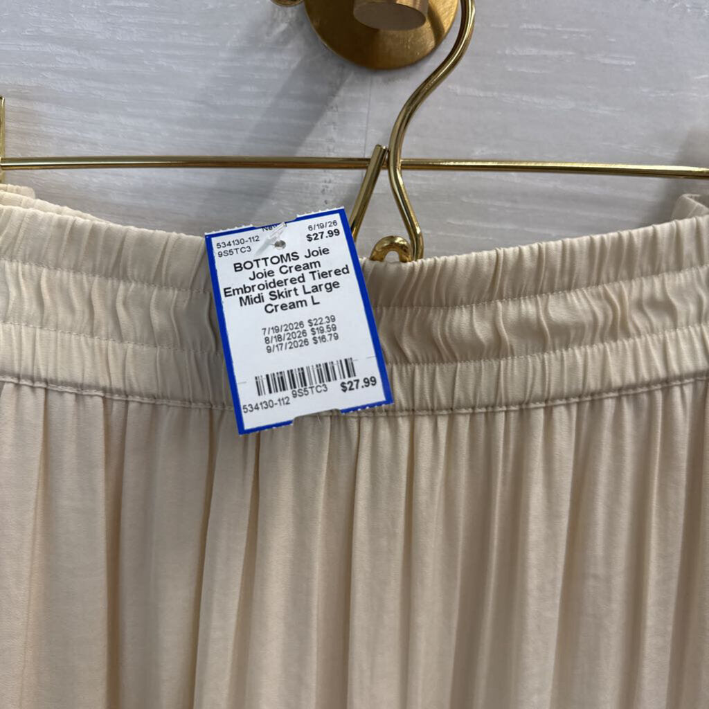 Joie Cream Embroidered Tiered Midi Skirt Large