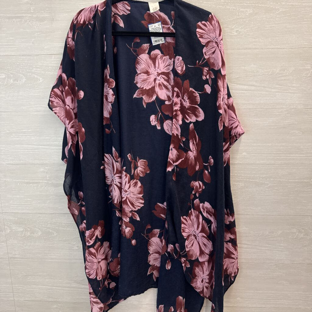 Navy/Pink/Burgundy Floral Kimono O/S