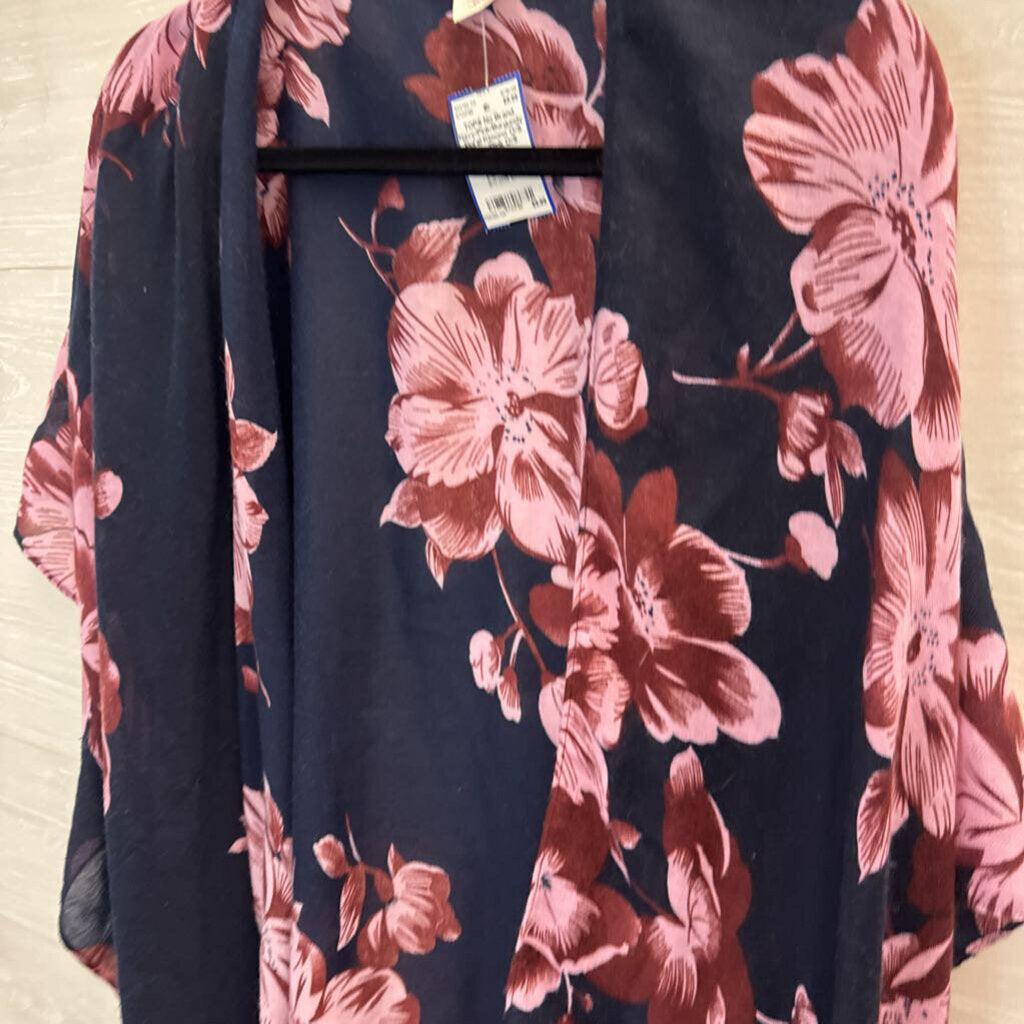 Navy/Pink/Burgundy Floral Kimono O/S