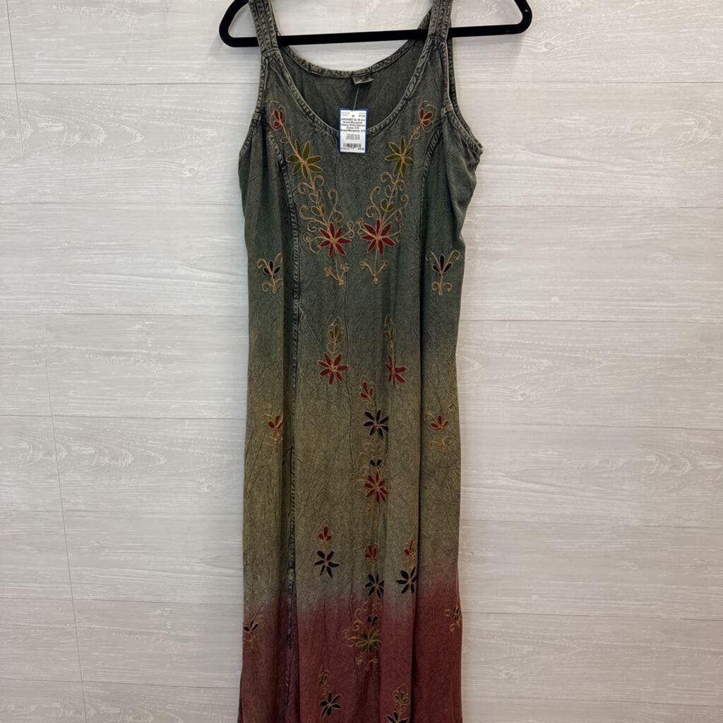 Green/Burgundy Ombre Embroidered Dress O/S