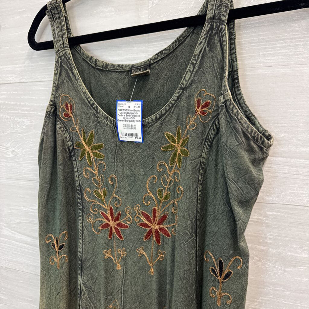 Green/Burgundy Ombre Embroidered Dress O/S