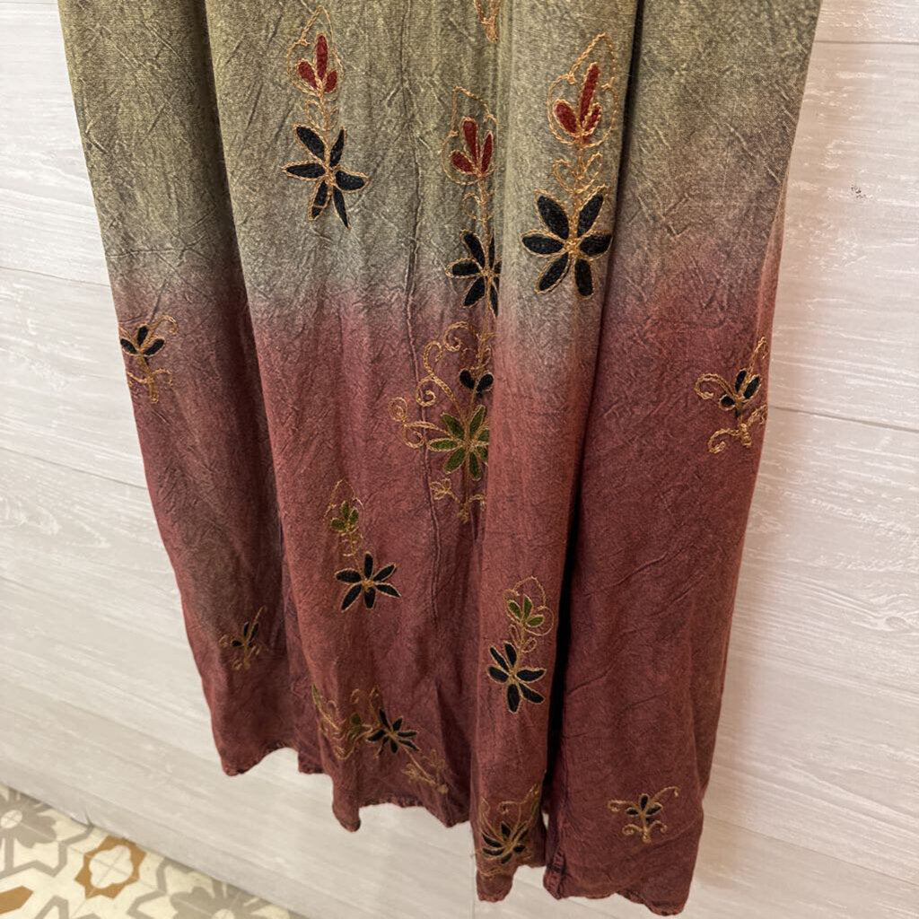 Green/Burgundy Ombre Embroidered Dress O/S