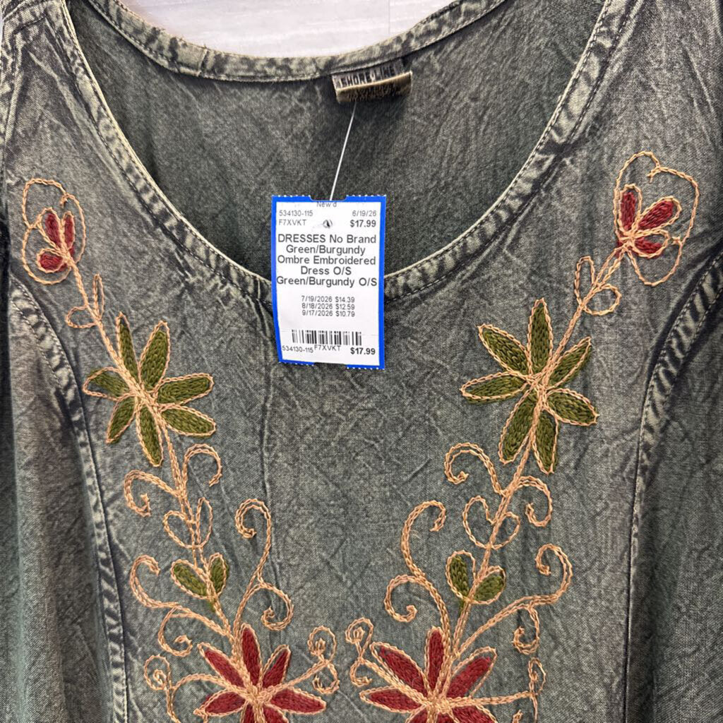 Green/Burgundy Ombre Embroidered Dress O/S