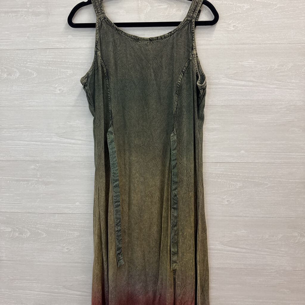 Green/Burgundy Ombre Embroidered Dress O/S