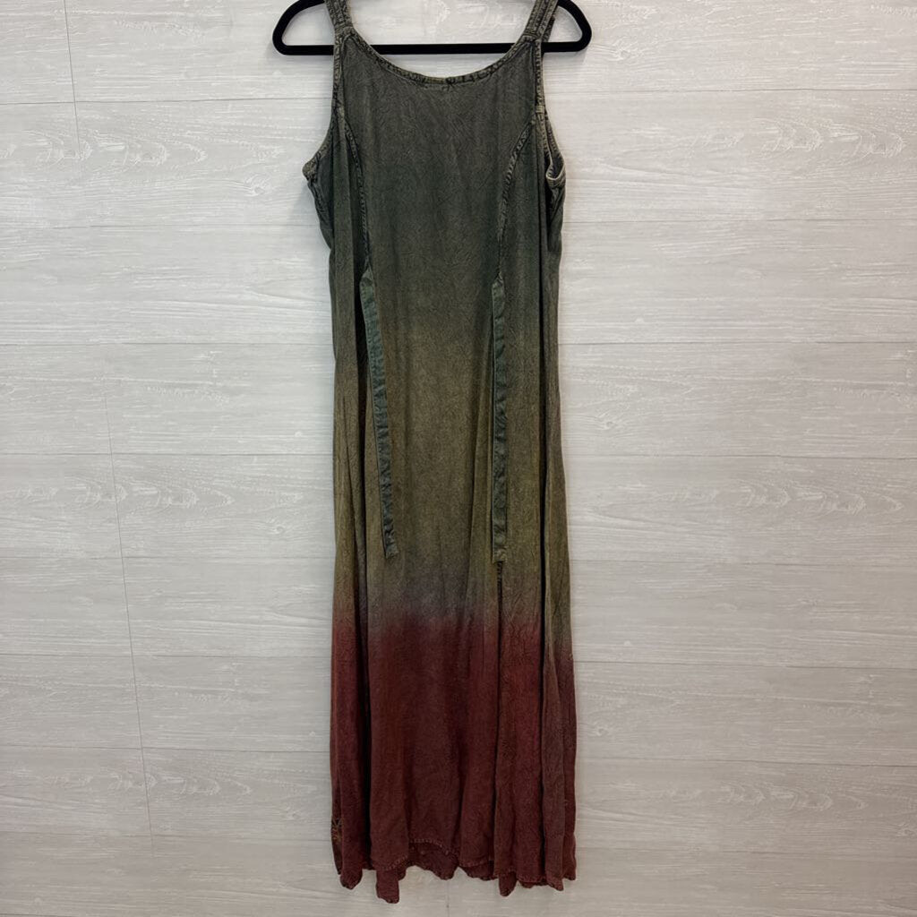 Green/Burgundy Ombre Embroidered Dress O/S