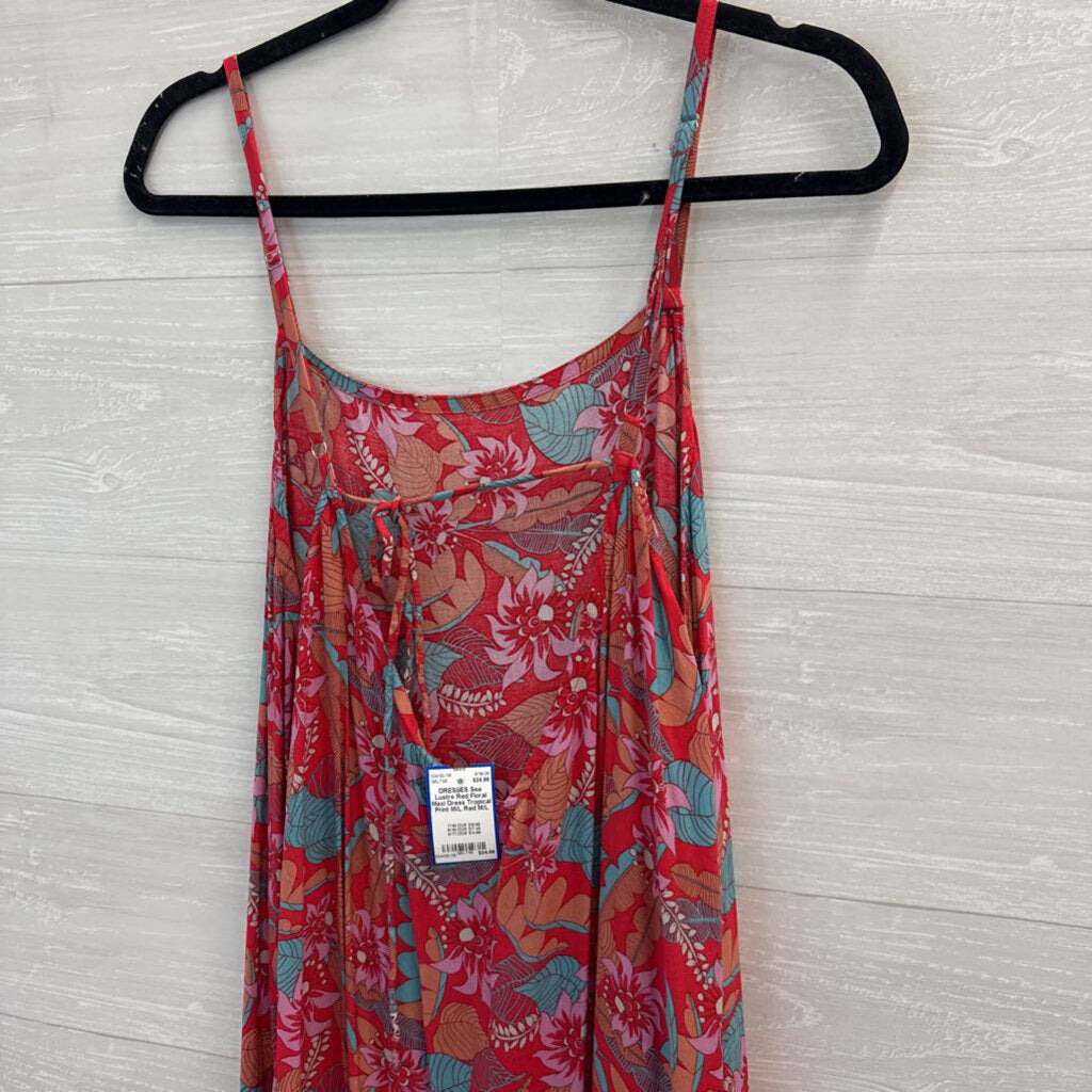 Red Floral Maxi Dress Tropical Print M/L