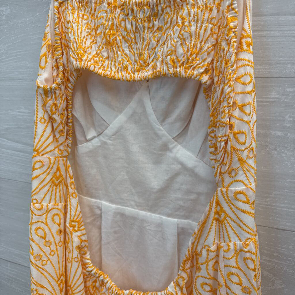White/Yellow Embroidered Maxi Dress 14