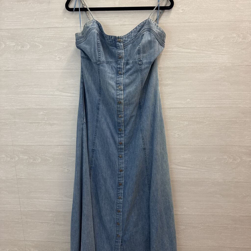 Free People Denim Corset Button-Front Maxi Dress Large