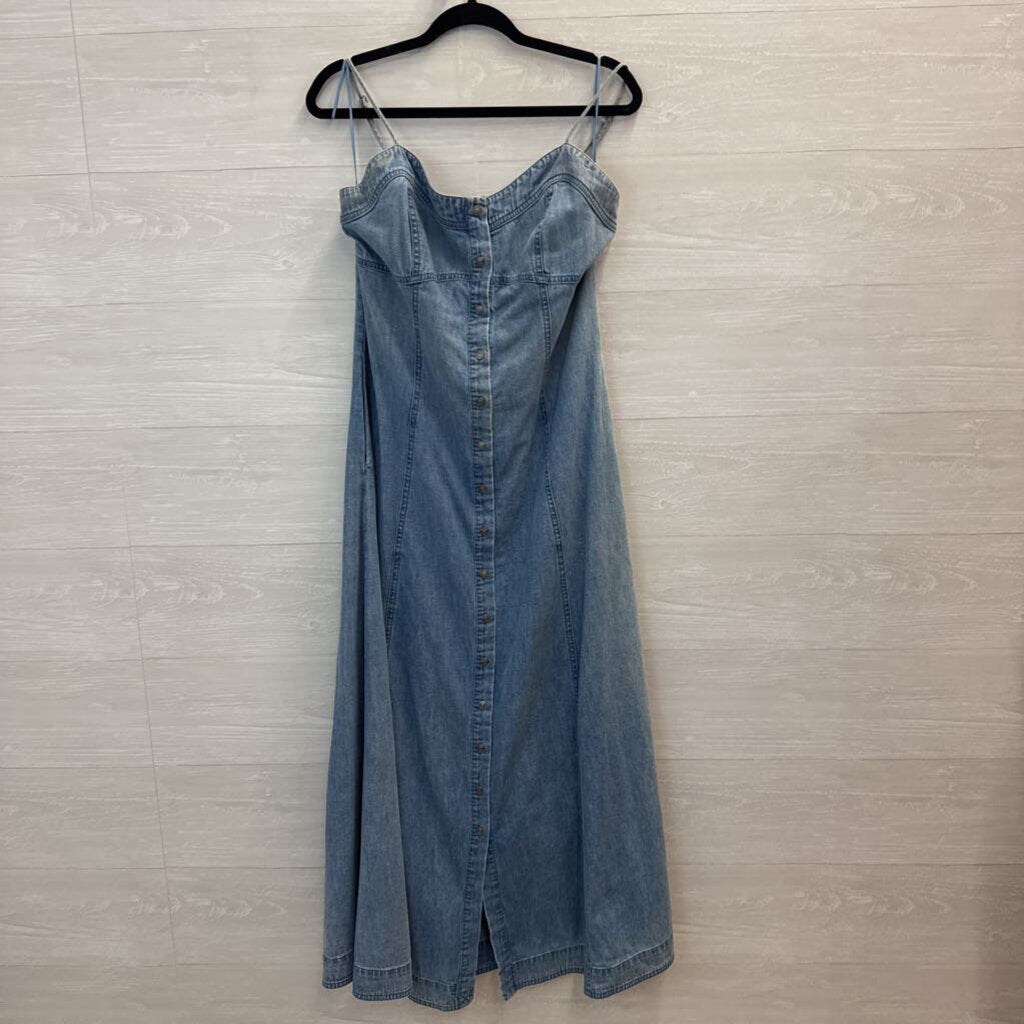 Free People Denim Corset Button-Front Maxi Dress Large