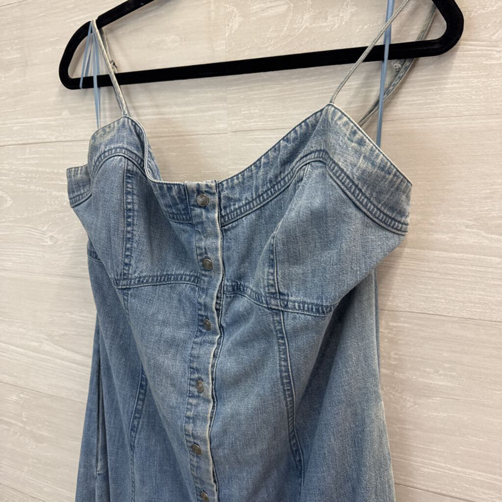 Free People Denim Corset Button-Front Maxi Dress Large
