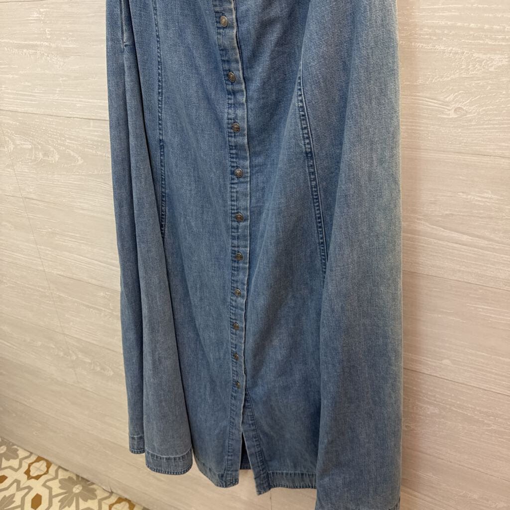 Free People Denim Corset Button-Front Maxi Dress Large