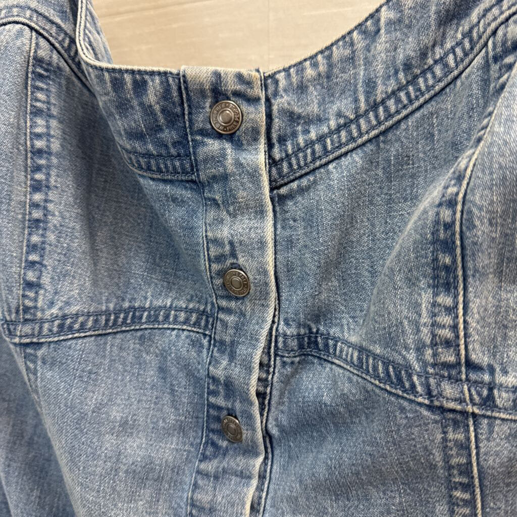 Free People Denim Corset Button-Front Maxi Dress Large