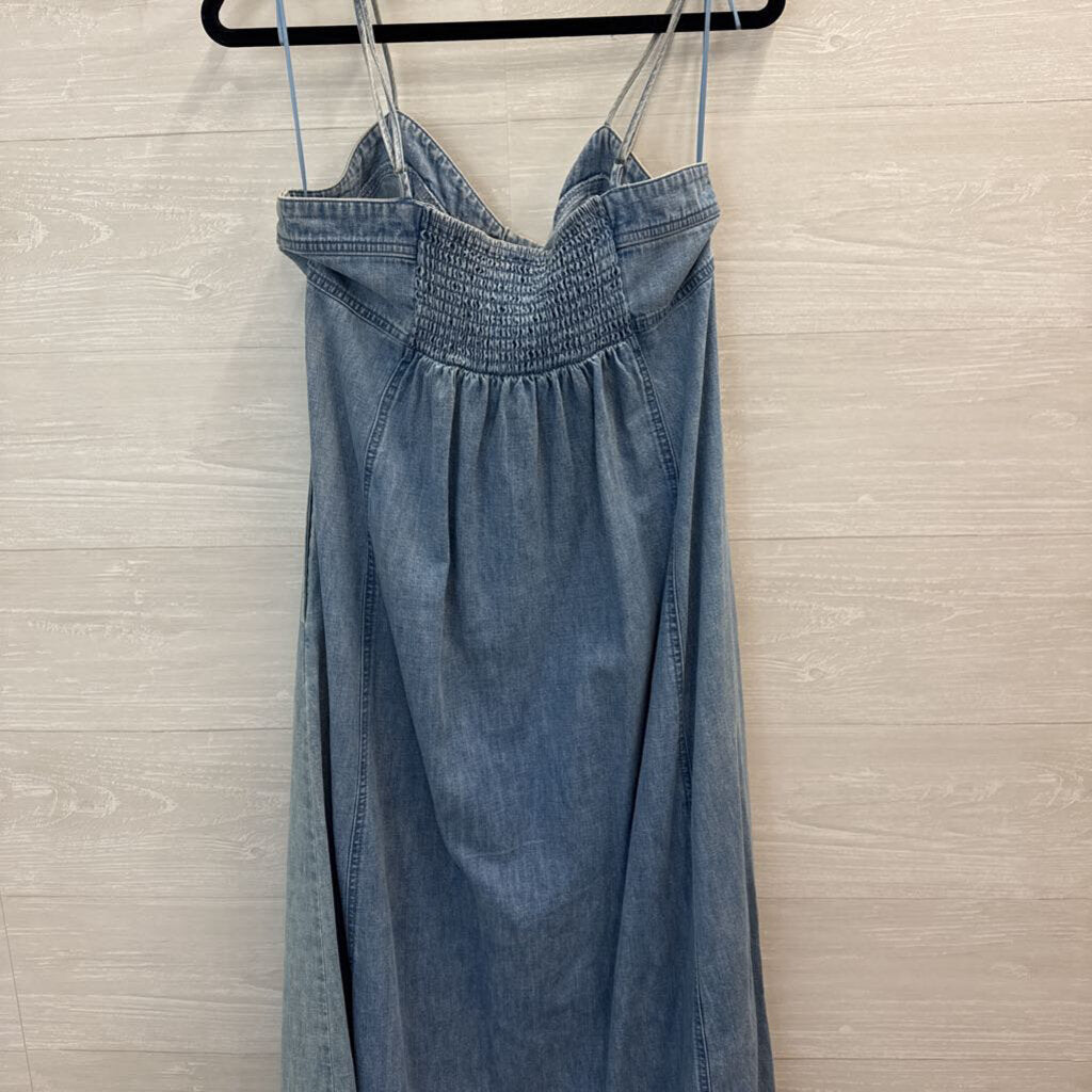 Free People Denim Corset Button-Front Maxi Dress Large
