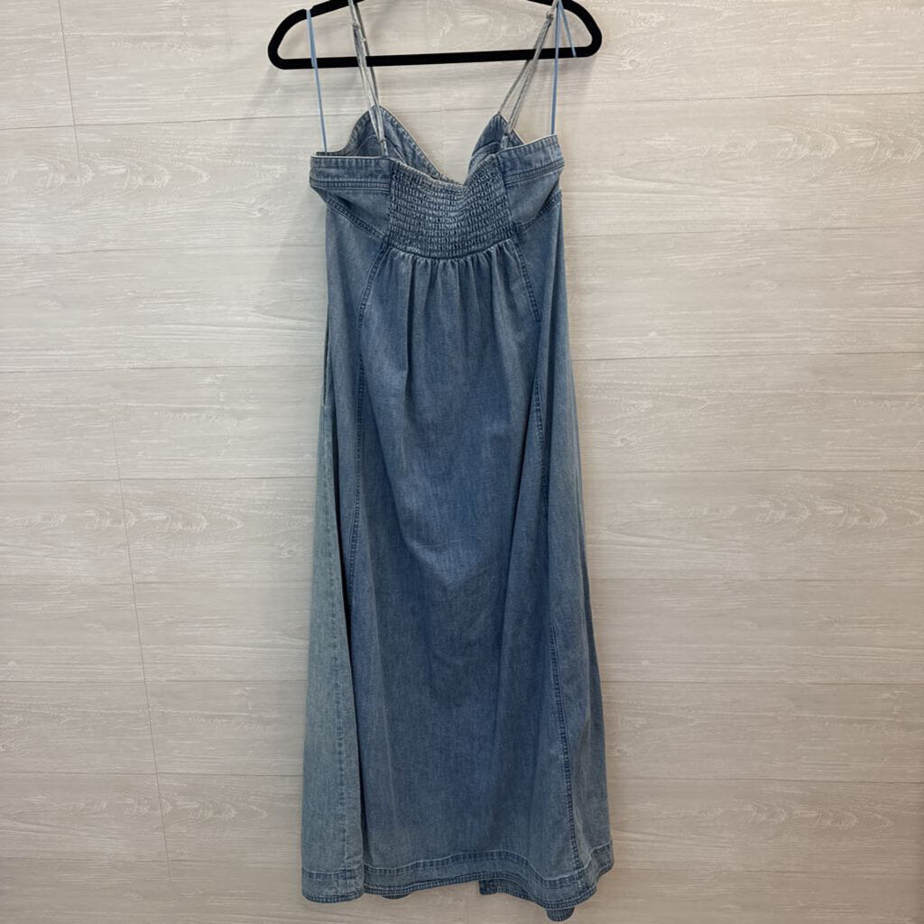 Free People Denim Corset Button-Front Maxi Dress Large