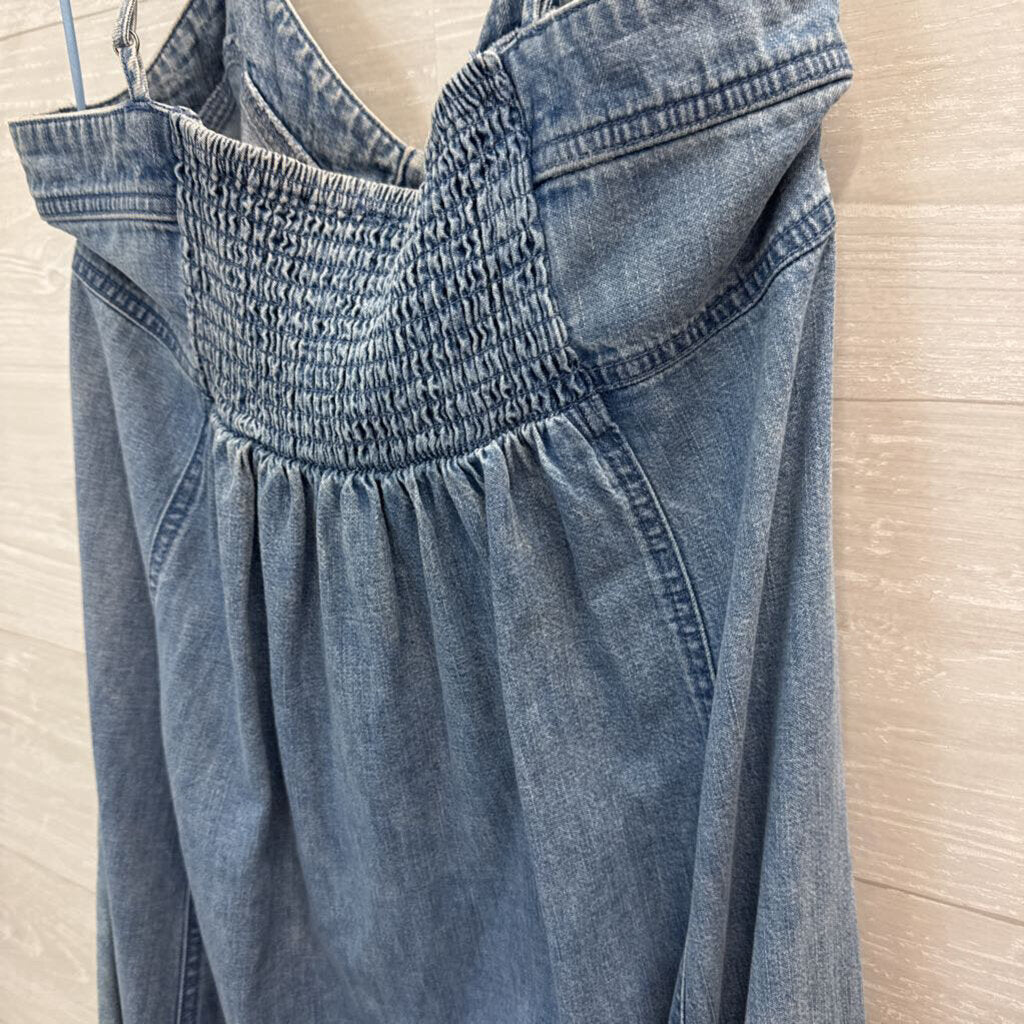 Free People Denim Corset Button-Front Maxi Dress Large