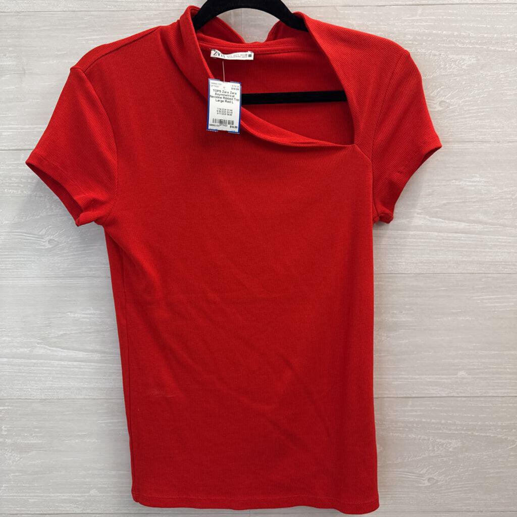Zara Asymmetrical Neckline Ribbed Top Large