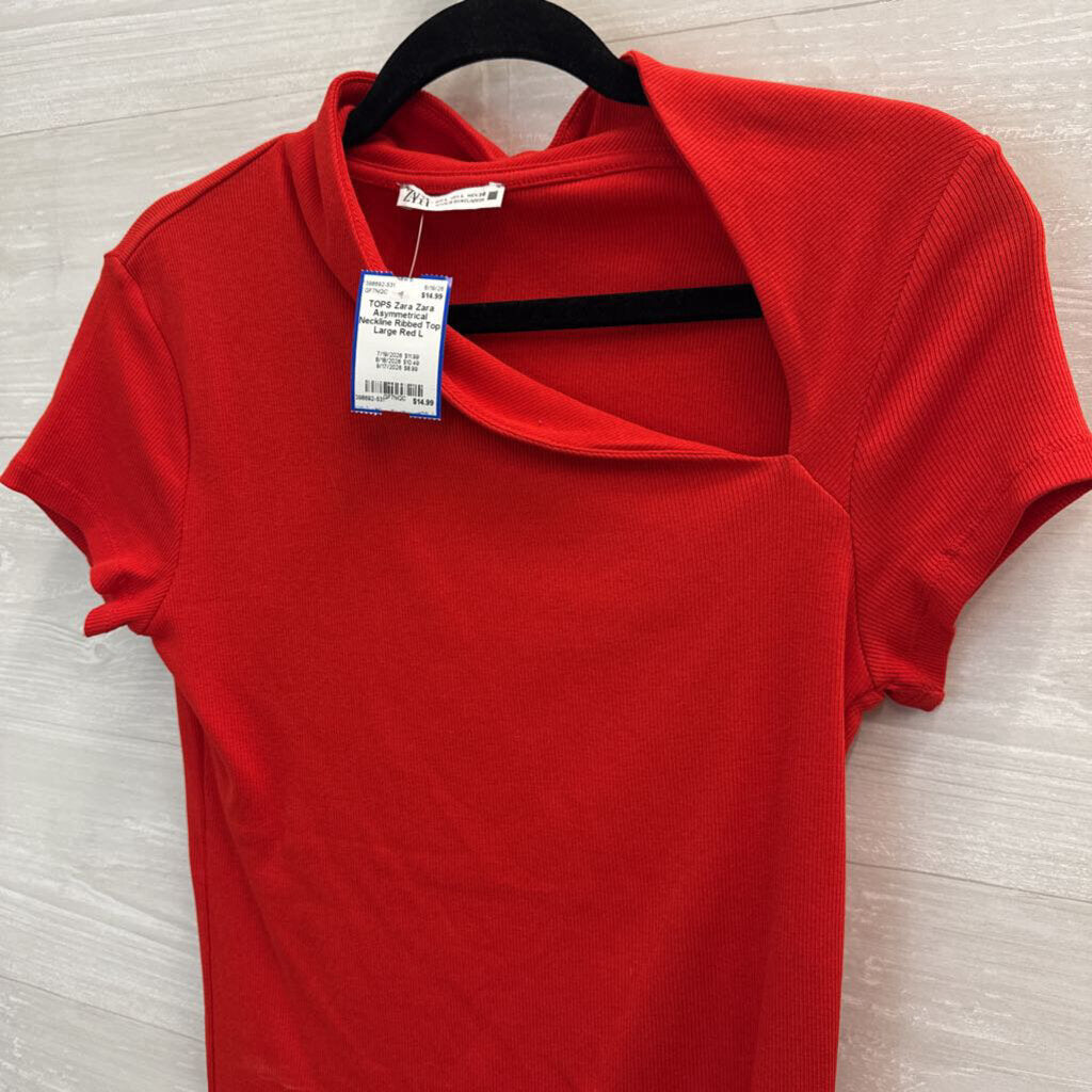 Zara Asymmetrical Neckline Ribbed Top Large