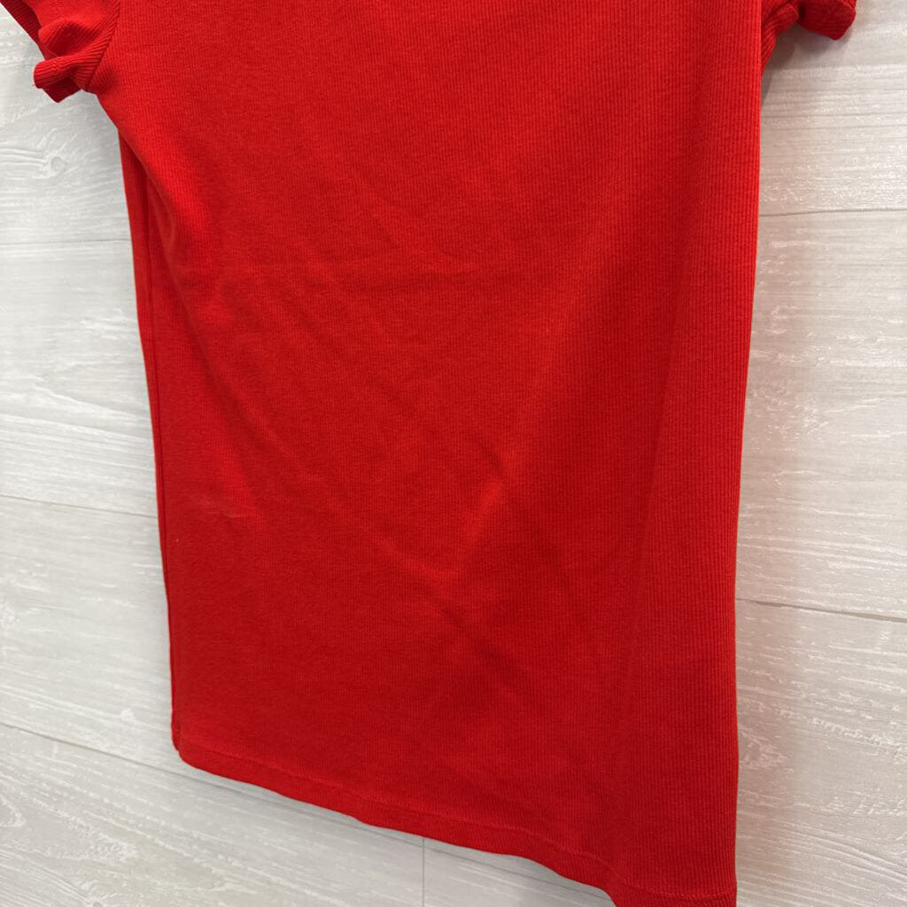 Zara Asymmetrical Neckline Ribbed Top Large
