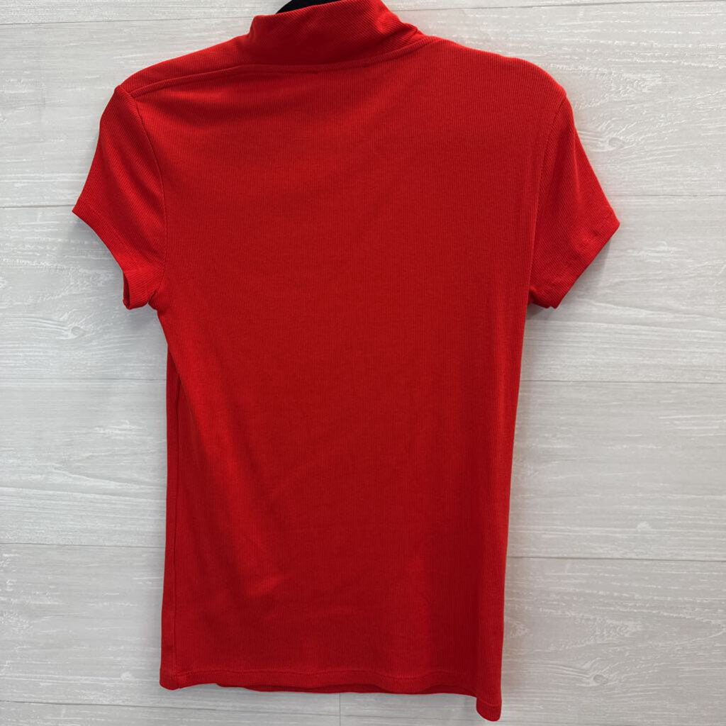 Zara Asymmetrical Neckline Ribbed Top Large