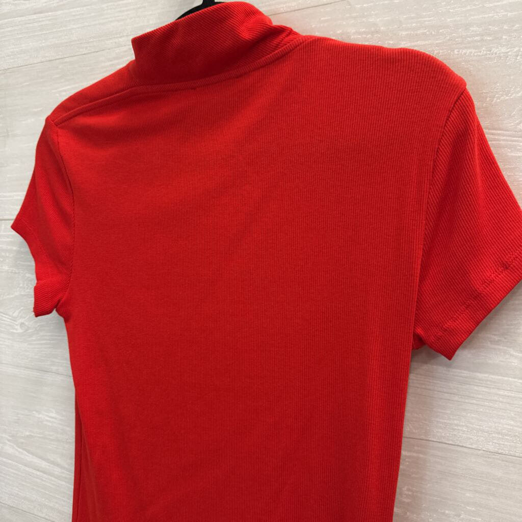 Zara Asymmetrical Neckline Ribbed Top Large