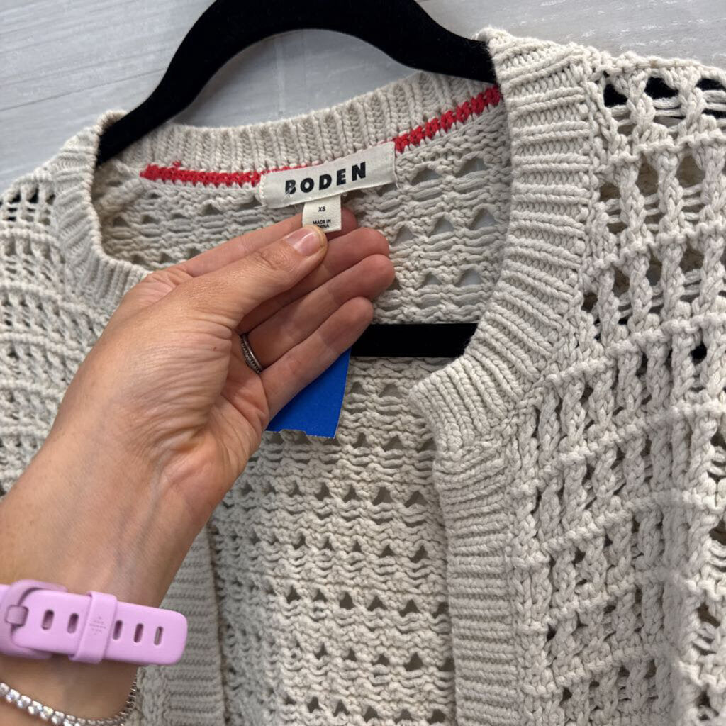 Boden Cream Open Cropped Knit Cardigan Extra Small