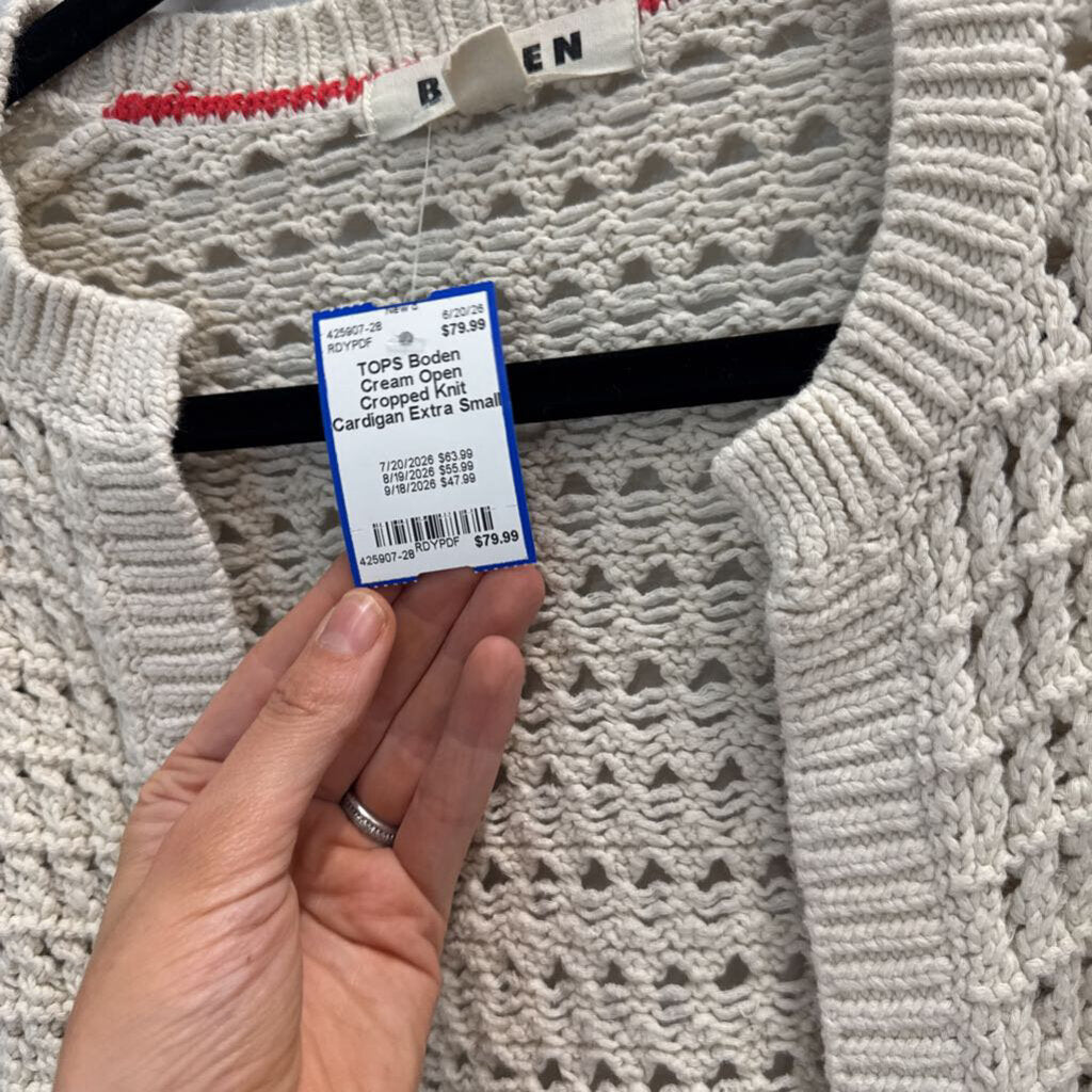 Boden Cream Open Cropped Knit Cardigan Extra Small