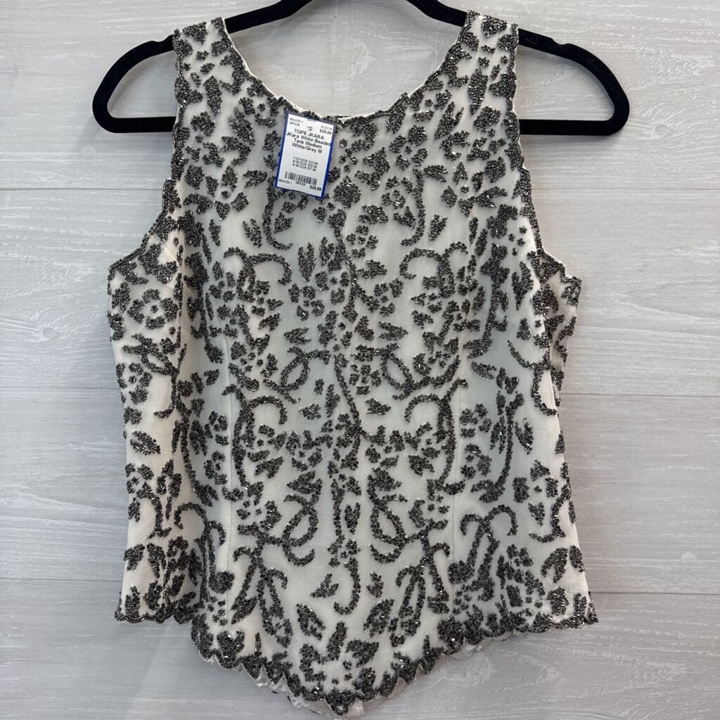 JKara White Beaded Tank Medium