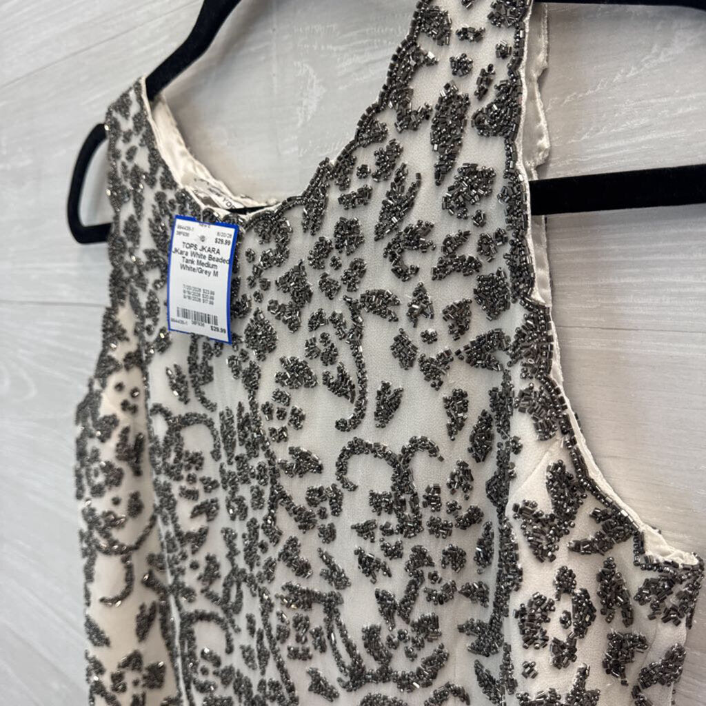 JKara White Beaded Tank Medium