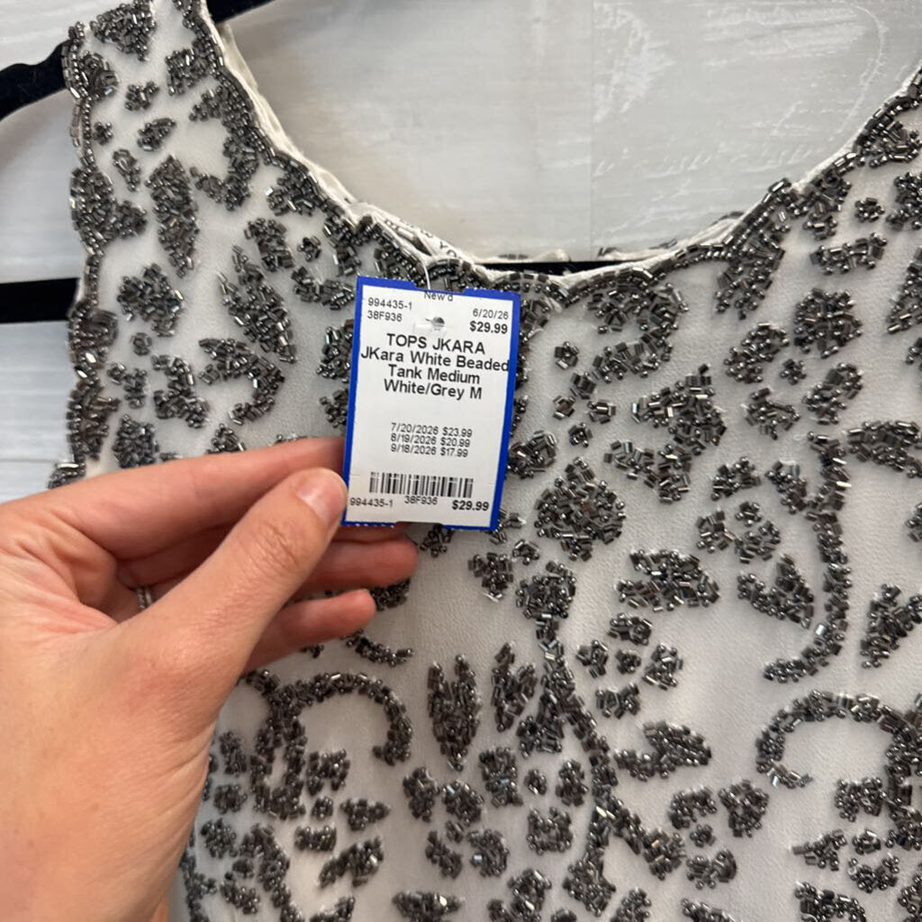 JKara White Beaded Tank Medium