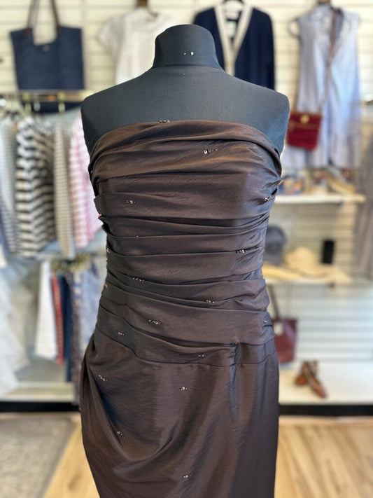 Private Label Occasion Brown Strapless Beaded Dress Medium