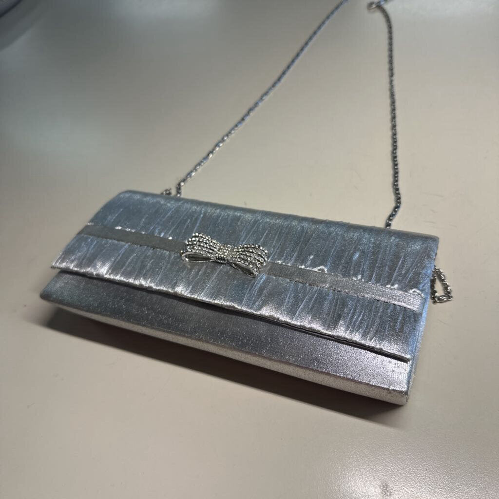 Silver Formal Clutch Purse with Bow