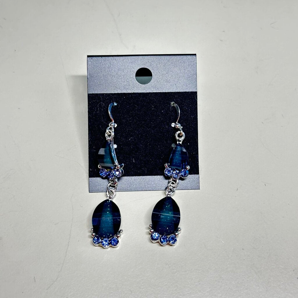 Artisan Style Faceted Dark Blue/Green Earrings