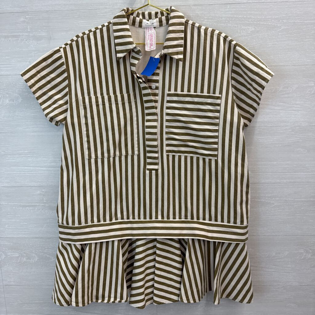 Aureum Striped Cotton Button Up Mini Dress Medium