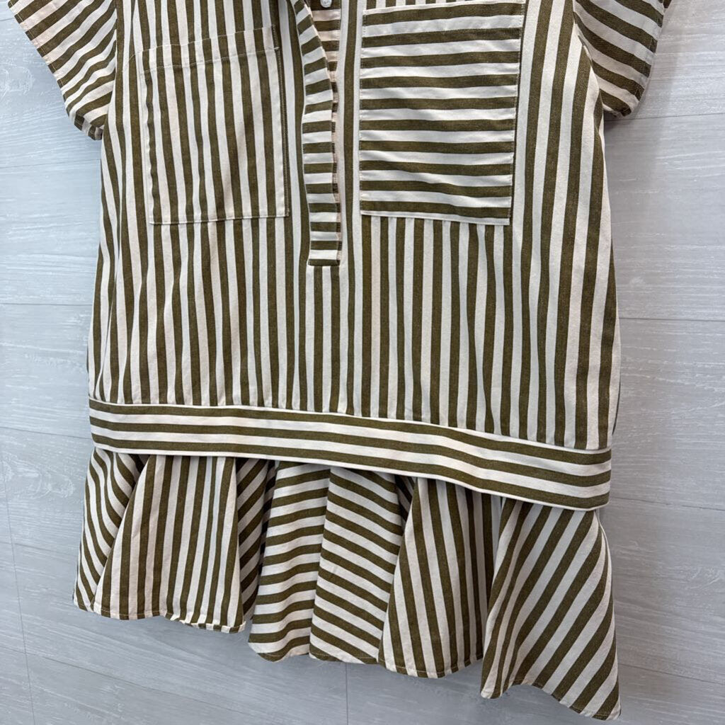 Aureum Striped Cotton Button Up Mini Dress Medium
