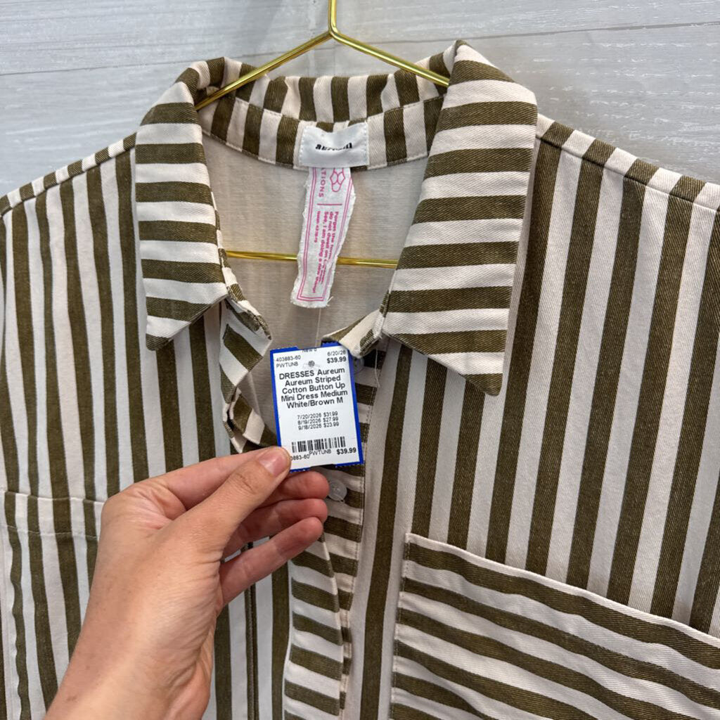 Aureum Striped Cotton Button Up Mini Dress Medium